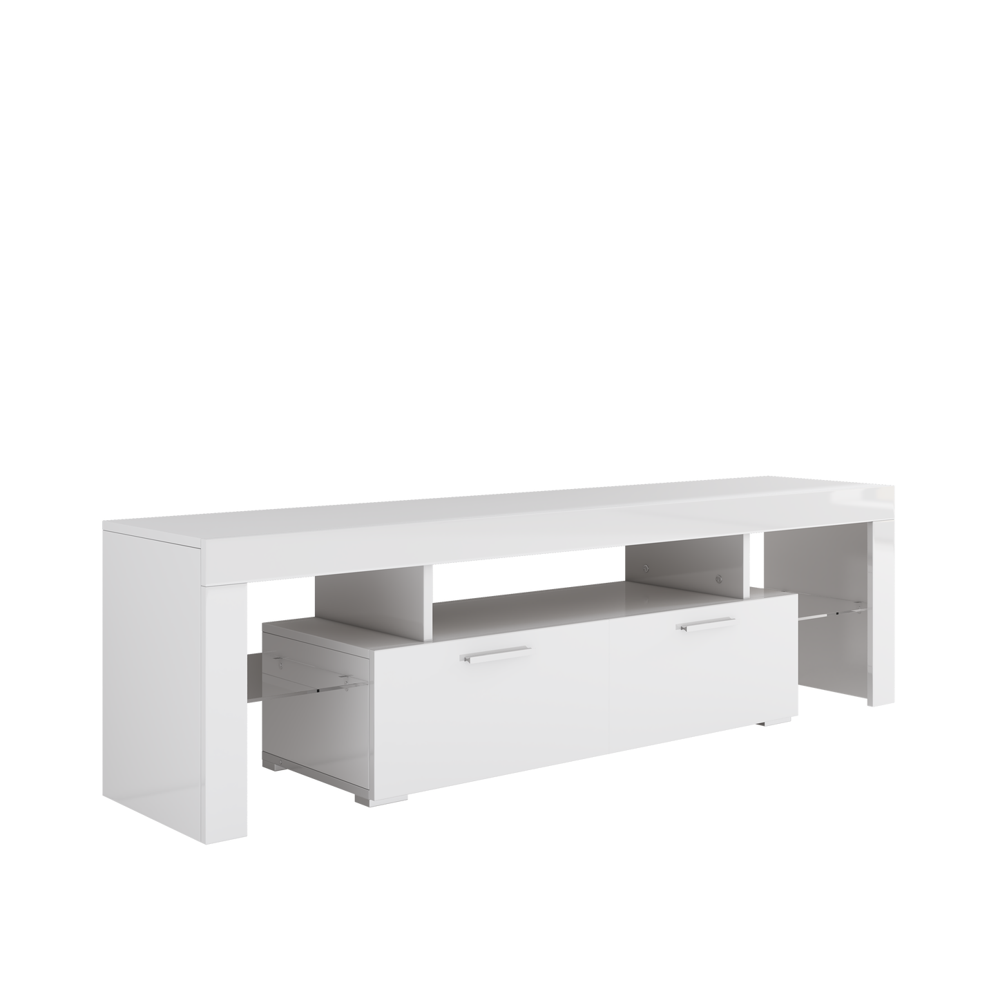 White TV Stand for 70 inch TV, Modern High Glossy Television Table Stands TV Cabinet Console Table with 16 Colors LED Lights, TV Buffet Cabinet with Storage, Living Room Entertainment Center