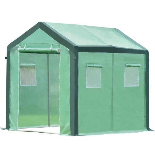 Greenhouse, 8.2' X 5.9' X 5.7' Portable Green Houses Tunnel Tent, Large Walk-in Heavy Duty Green House with 2 Zipper Entry Doors and 4 Roll-Up Windows for Patio Backyard Garden, Green, LJ1829