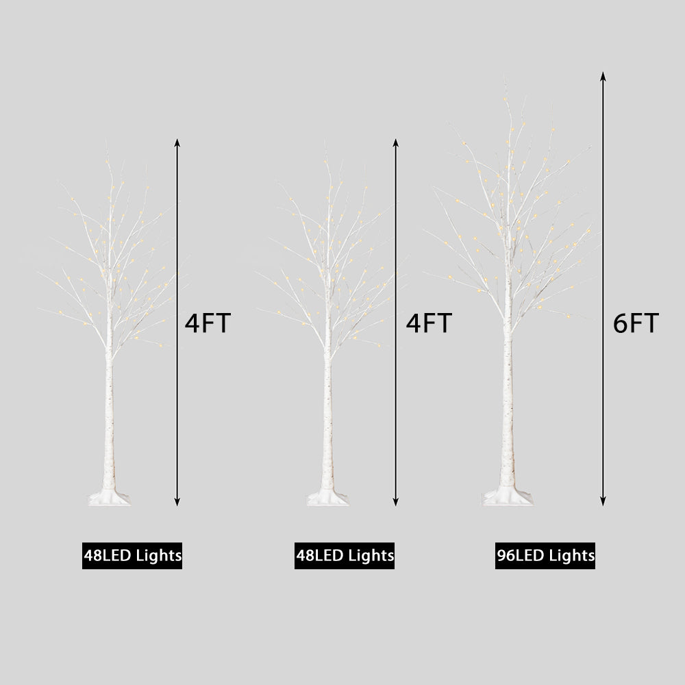 Pre-lit Birch Tree, 3 Pack 4FT 4FT 6FT Birch Tree with Warm White, White Christmas Tree Lights with Base, Decor for Christmas/Party/Wedding/Office/Home/Bedroom, Plug-in Indoor Outdoor Use, K979