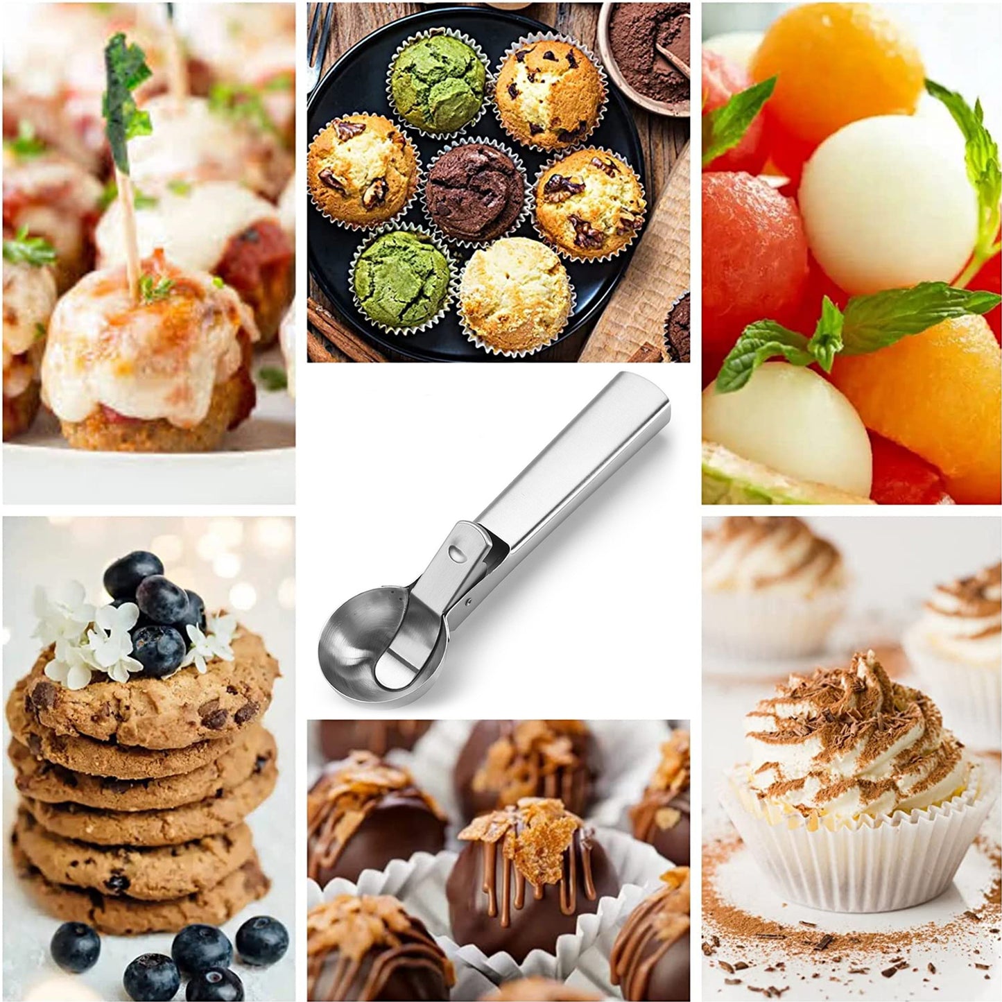 Stainless Steel Ice Cream Scooper, Cookie Dough Scoop with Trigger Spoon, Ice Cream Scoop, Silver