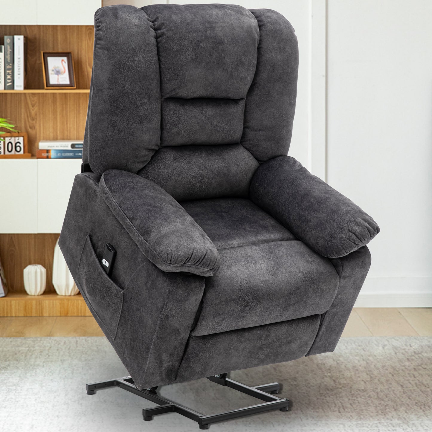 Power Lift Recliner Chair with Heat Therapy and Massage Function, Electric Lift Chair Recliner Fabric Single Sofa, Heavy Duty Living Room Furniture Home Theater Seating, 2 Large Side Pockets, Brown