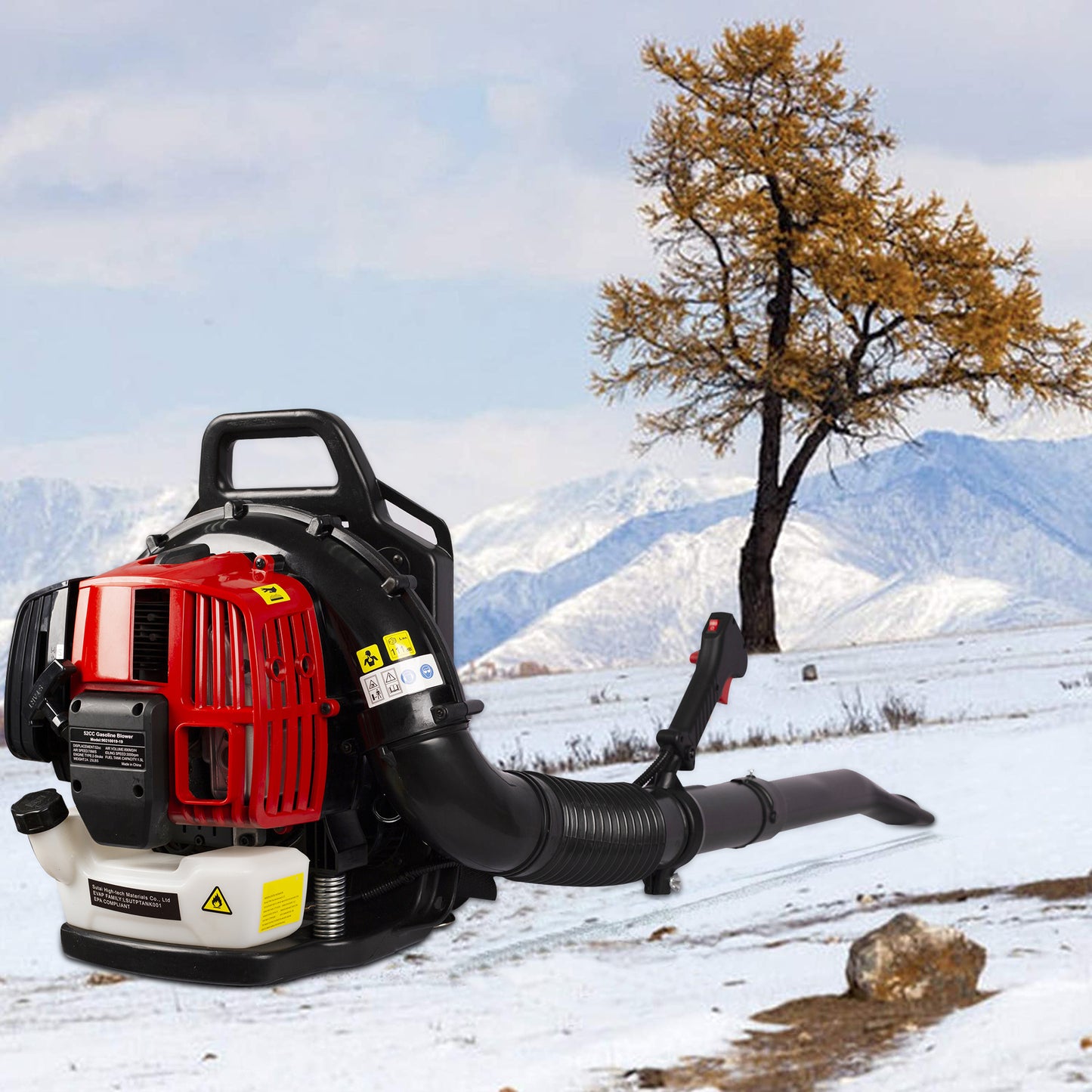 SYNGAR Gas Backpack Leaf Blower, 52CC 2-Cycle Leaf Blower Snow Blower with Extended Tube for Lawn Care Yard Snow Blowing Dust, Black & Red