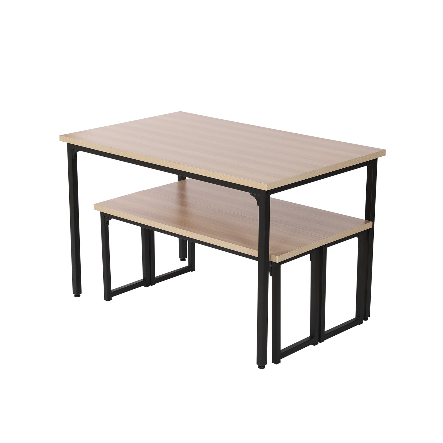 SYNGAR 3 Piece Kitchen Table Set, Modern Dining Set with 2 Benches, Home Dining Table Set for 4, Breakfast Table and Chairs Set, for Small Space, Kitchen, Dining Room, Restaurant, Beige, Y005