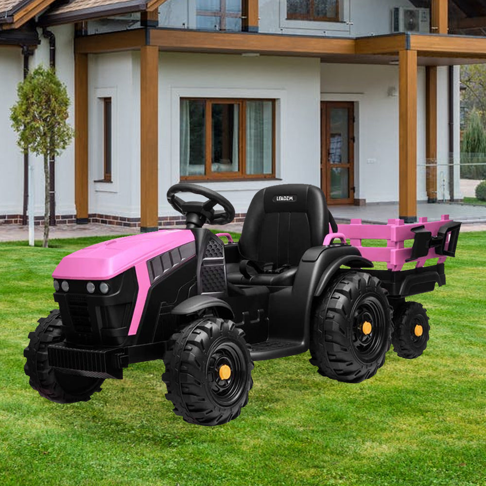 Ride on Tractor with Trailer, 12V Battery Power Tractor, Electric Ride on Car Toy with 2 Speeds, Agricultural Vehicle Toy for Kids 3 to 8 Years with MP3 Player LED Lights USB Port Radio, K1766