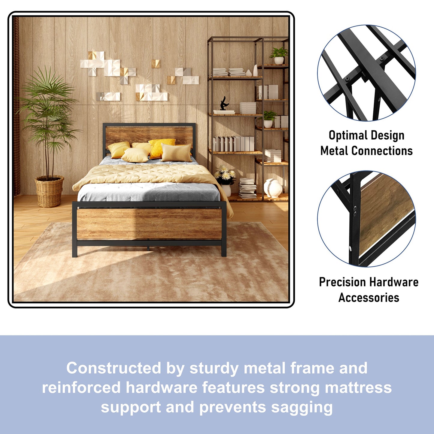 Queen Bed Frame, Metal Bed Frame No Box Spring Needed, Queen Platform Bed Frame with Headboard and Footboard, Black