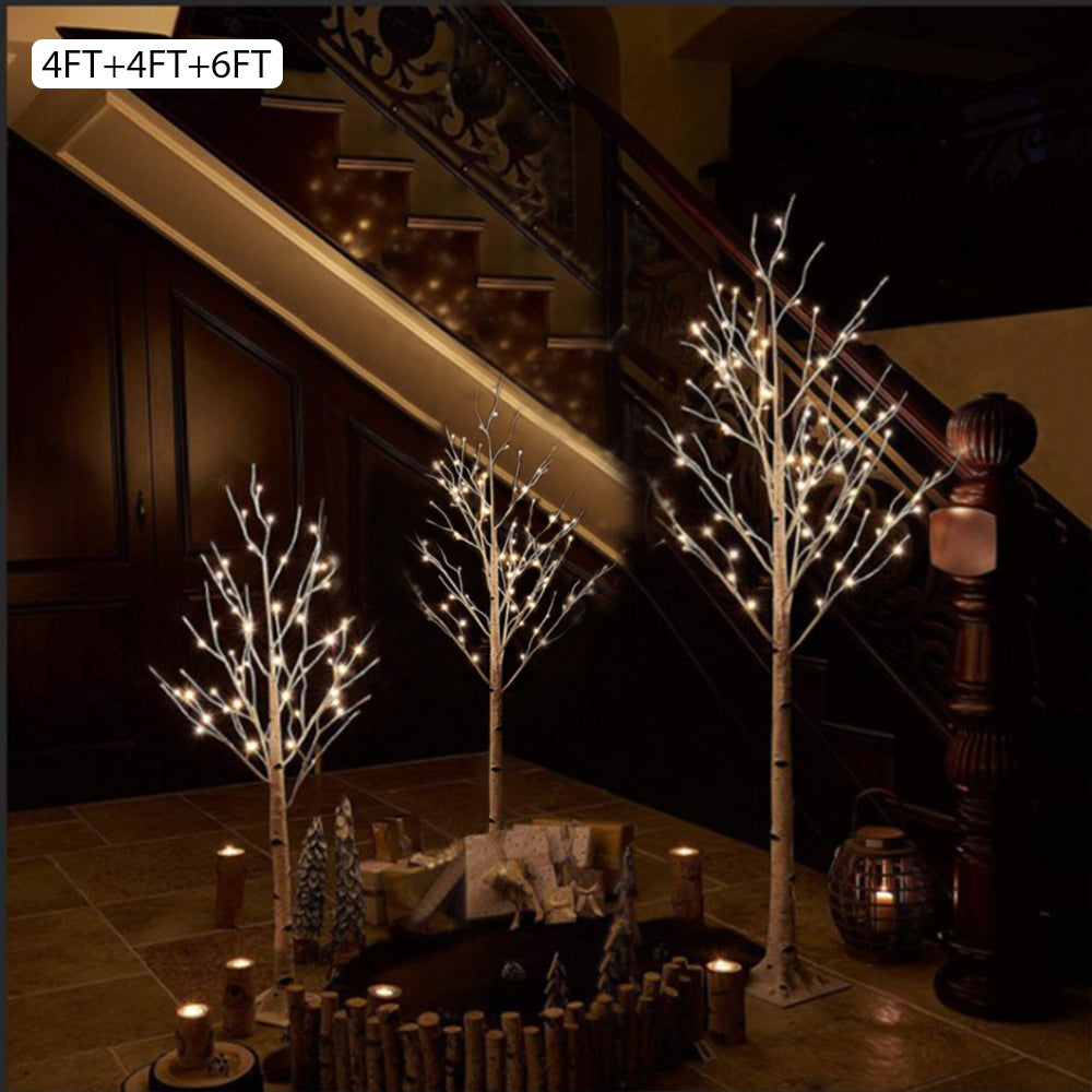 Pre-lit Birch Tree, 3 Pack 4FT 4FT 6FT Birch Tree with Warm White, White Christmas Tree Lights with Base, Decor for Christmas/Party/Wedding/Office/Home/Bedroom, Plug-in Indoor Outdoor Use, K979