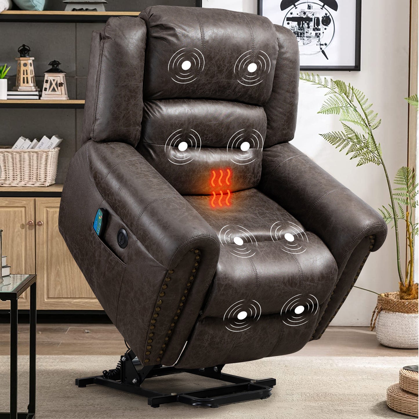 Power Lift Recliner Chair, Elderly Sofa with Heat Therapy and Massage Function, Remote Control, Living Room Furniture Heavy Duty Power Lift Recliner with Side Pocket for Home Use, Blue