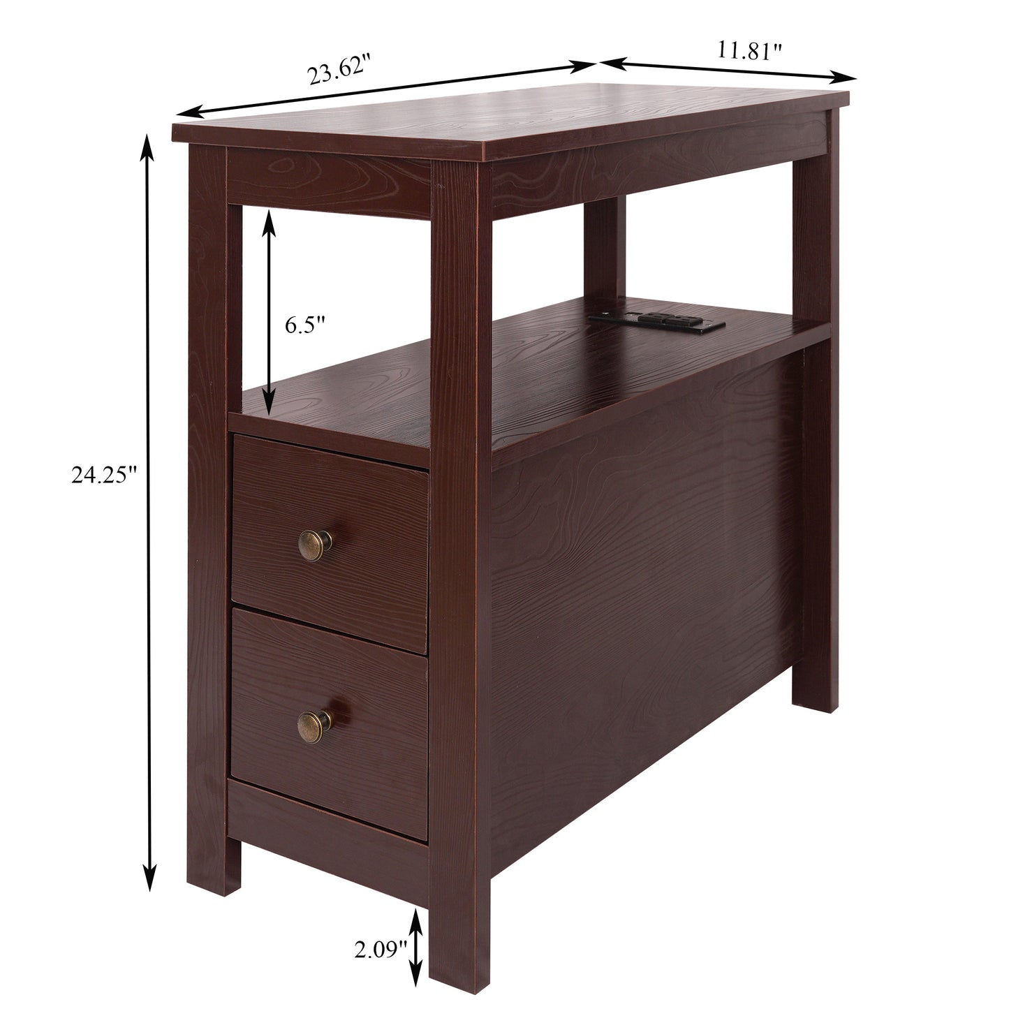 SYNGAR Side Table for Living Room, Nightstand Set of 2, Modern Side Cabinet W/ 2 Drawers, Open Shelf, Power Outlets & USB Ports, Wood End Table with Storage, Bedside Table for Bedroom, Espresso, D4684