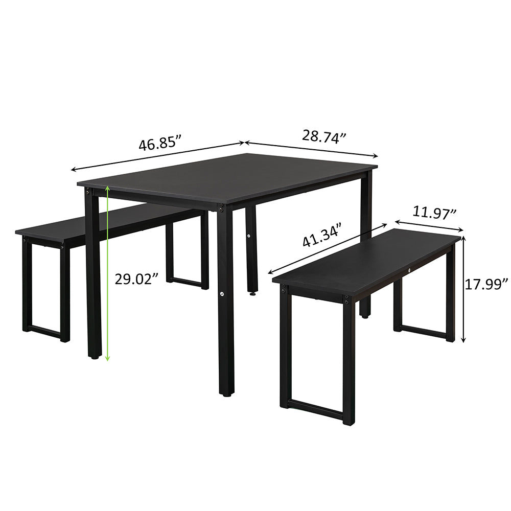 SYNGAR 3 Piece Dining Table Set, Modern Kitchen Table and Bench for 6, MDF Board Table Top and Metal Frame Kitchen Furniture Set, Breakfast Nook Table with 2 Benches for Home Apartment Office, B1207