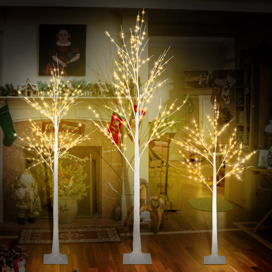 4ft/5ft/6ft White Birch Trees Set of 3, Christmas Trees with LED Lights, Lighted Birch Trees for Home Indoor Outdoor Festival Party Decoration, Christmas Decoration Trees, Warm White, Y034