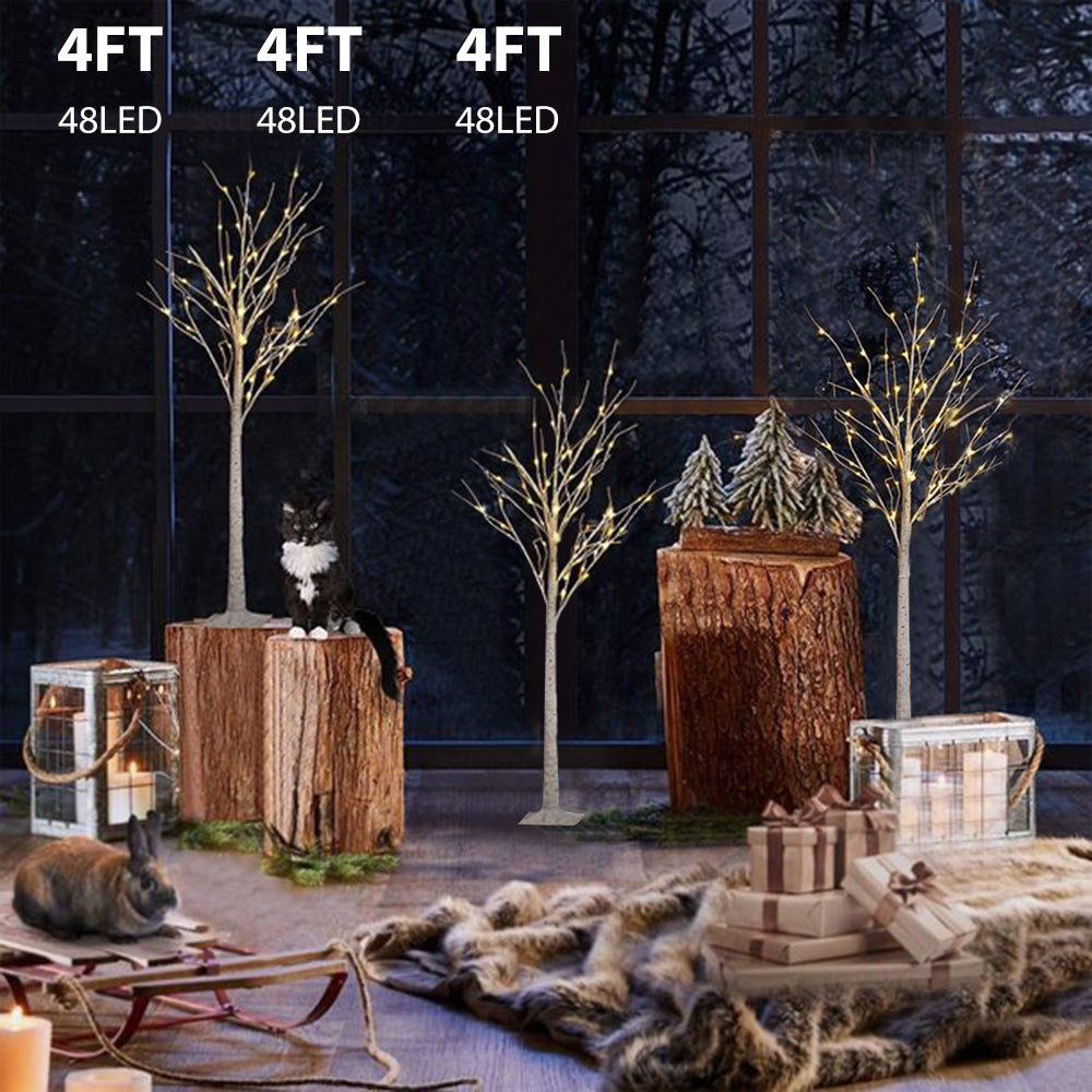 4Ft LED Birch Tree, Artificial Christmas Tree with 48 Warm White LED Lights, Light Up Birch Tree for Christmas Thanksgiving Party Wedding Decor, White Xmas Tree Lights for Outdoor and Indoor Use, K391