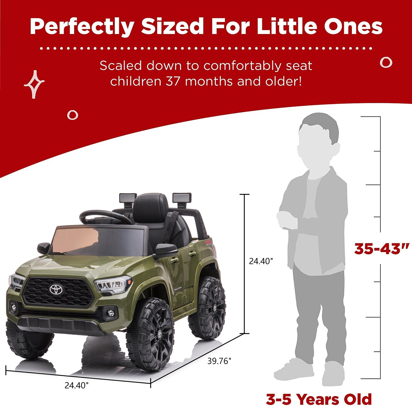 SYNGAR Kids 12V Licensed Toyota Tacoma Powered Ride on Car, Electric Ride on Toy with Remote Control, MP3 Player and LED Lights, Battery Powered Car Vehicle for Kids Boys Girls Gift, Green, Y018