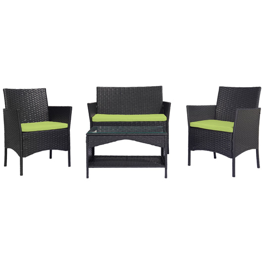 Patio Wicker Furniture Set, SYNGAR 4 Pieces Outdoor Cushioned Conversation Set with Storage Coffee Table, All Weather PE Rattan Sofa Set, Sectional Chairs Set for Backyard, Poolside, Balcony, Y020