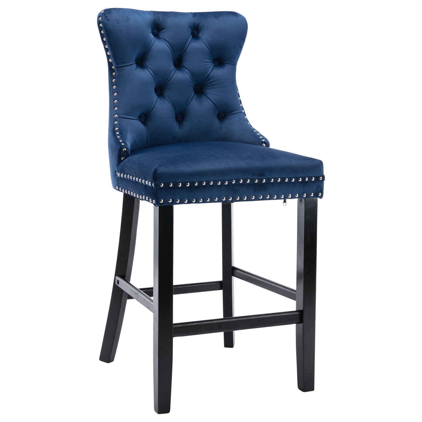 SYNGAR Bar Stools Set of 2, Velvet Upholstered Bar Chair with Wood Legs Nailhead Trim Tufted Back, High End Counter Height Bar Stools, Bar Chairs for Bar Counter Kitchen, Wood Barstool Set, Blue