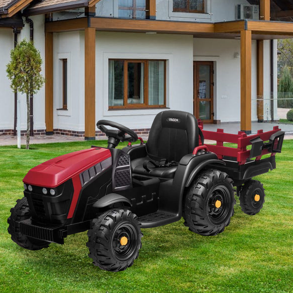 Ride on Tractor with Trailer, 12V Battery Power Tractor, Electric Ride on Car Toy with 2 Speeds, Agricultural Vehicle Toy for Kids 3 to 8 Years with MP3 Player LED Lights USB Port Radio, K1766