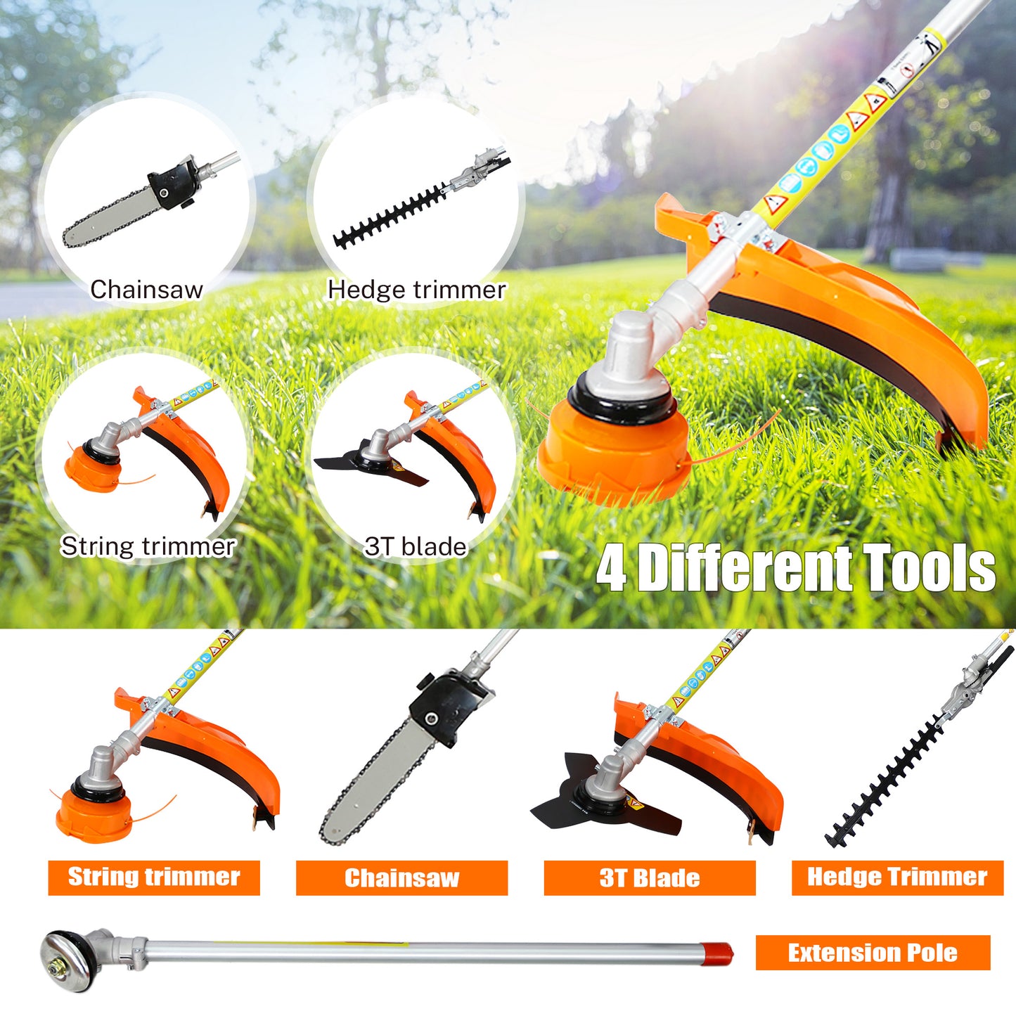 SYNGAR 33CC 2-Cycle Weed Eater, 4-in-1 Gas Powered Full Crank Shaft String Trimmer with Gas Pole Saw, Hedge Trimmer and Brush Cutter, Trimming Tool System for Grass Lawn Garden Yard Care, Y013