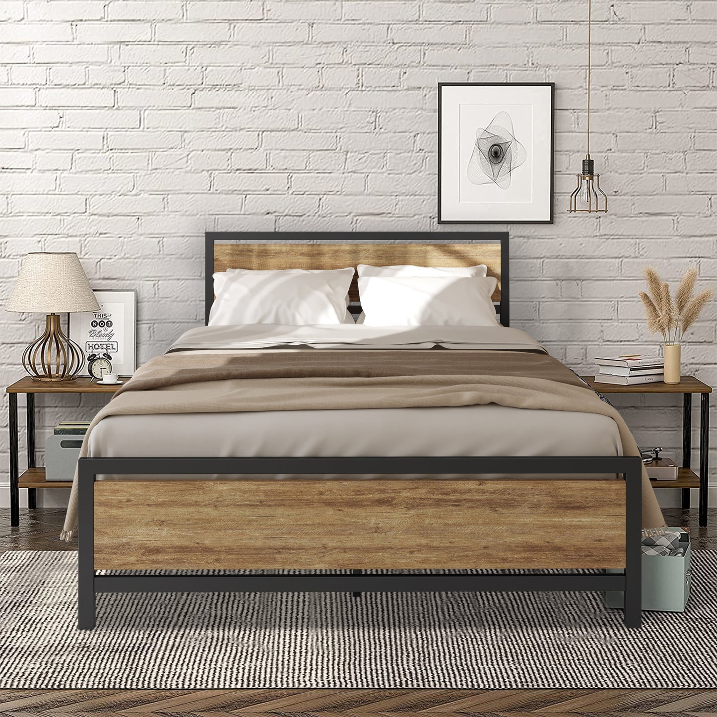 Queen Bed Frame, Metal Bed Frame No Box Spring Needed, Queen Platform Bed Frame with Headboard and Footboard, Black
