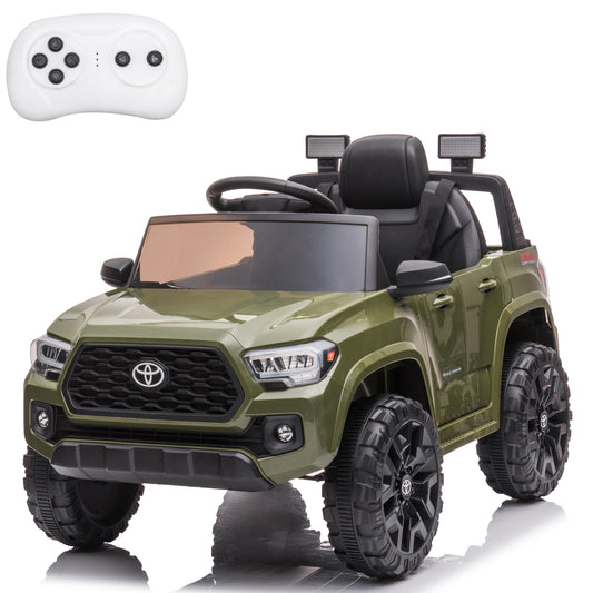 Licensed Toyota Tacoma Ride on Car for Kids, 12V Powered Ride on Toy with Remote Control, Electric Car Vehicle with LED Lights, MP3 Player, Battery Powered Toy Car for Boys/Girls, Green, Y019