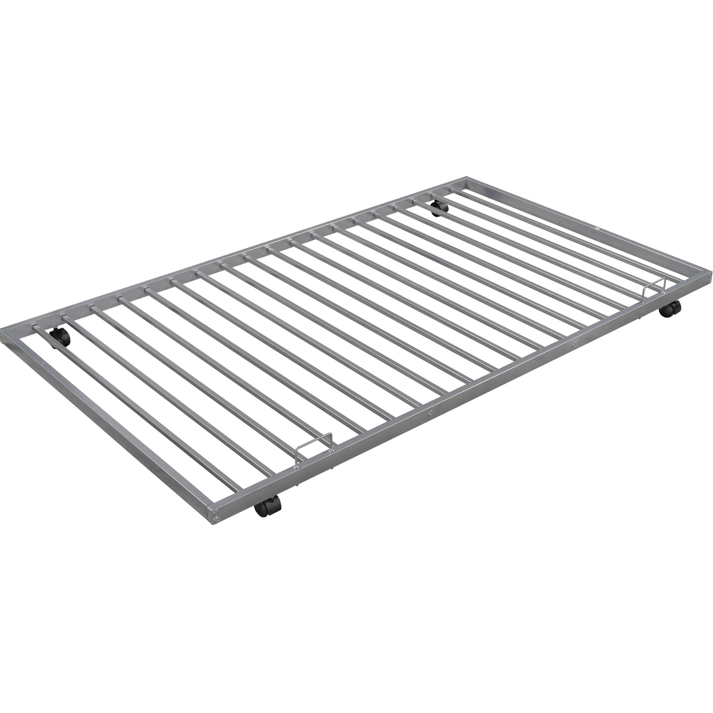 Twin over Twin Bunk Bed Frame with Trundle, SYNGAR Upgraded Bunk Beds with Ladder & Guardrail, Heavy Duty Kids Bedroom Furniture Bunk Bed for Boys and Girls, Space Saver Guest Room Bunk, Silver, C24