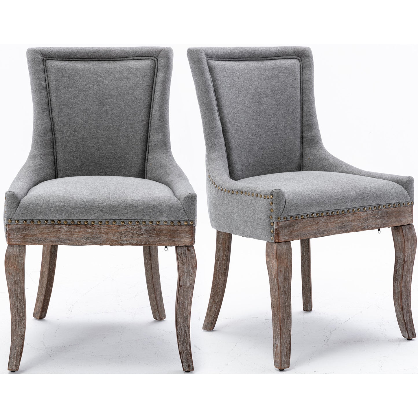 SYNGAR Upholstered Thickened Fabric Dining Chairs Set of 2, Solid Wood Contemporary Kitchen Chairs for Dining Room, Accent Chairs with Nail Head Decor, Gray