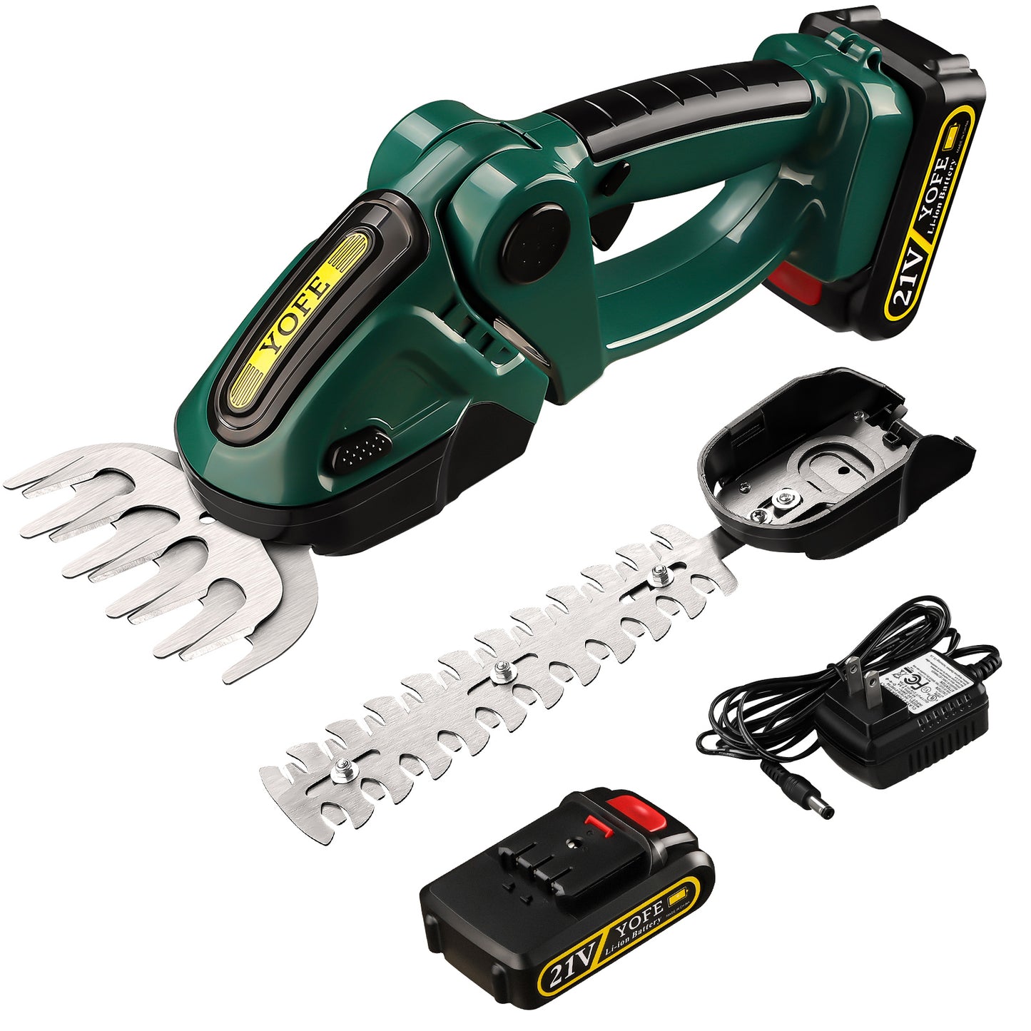 SYNGAR Electric Cordless Hedge Trimmer 2 in 1, Power Grass Shear Handheld Shrubbery Trimmer with Rechargeable Battery and Charger, 1.65lbs Lightweight, Green