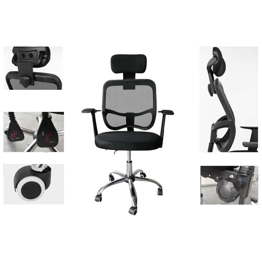 SYNGAR Office Desk Chair with Adjustable Height, Modern Arms Chair Office Chair Mid Back Mesh Fabric Swivel Computer Home Task Chairs Ergonomic Executive Chair with Armrests and Headrest, Black