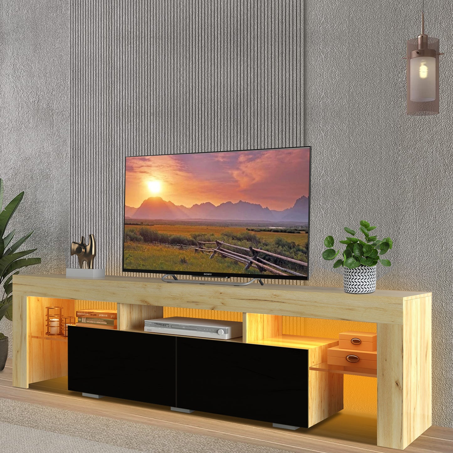 White TV Stand for 70 inch TV, Modern High Glossy Television Table Stands TV Cabinet Console Table with 16 Colors LED Lights, TV Buffet Cabinet with Storage, Living Room Entertainment Center