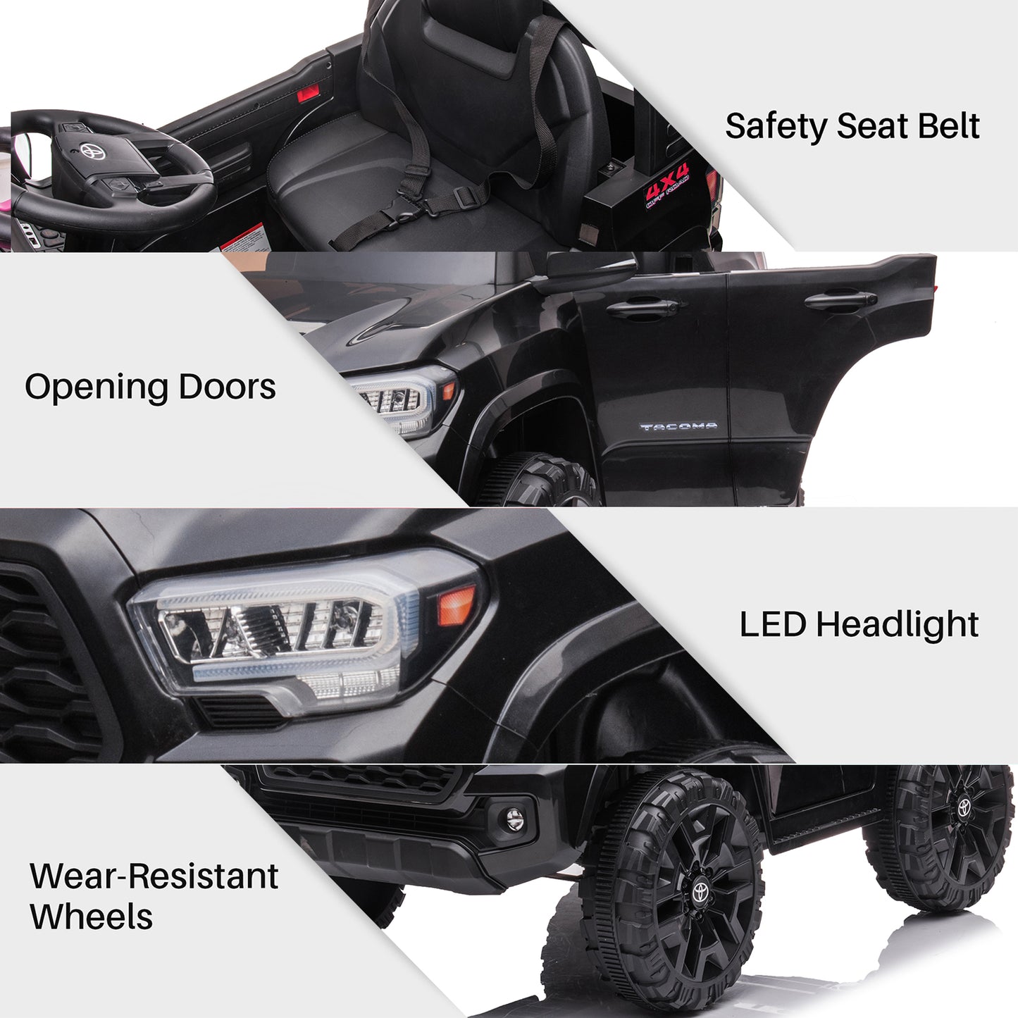 SYNGAR Licensed Toyota Tacoma 12 V Electric Ride on Car for Kids, Black Battery Powered Truck Toy with Remote Control, LED Light and MP3 Player
