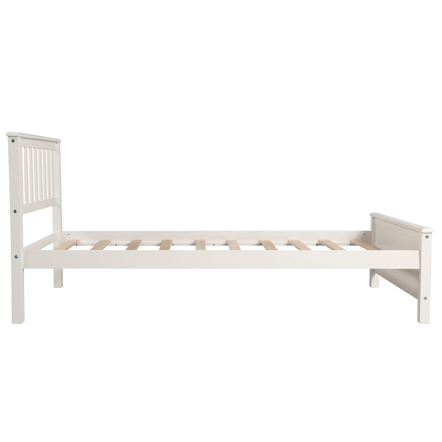 SYNGAR Solid Wood Twin Bed Frame with Headboard and Footboard, White