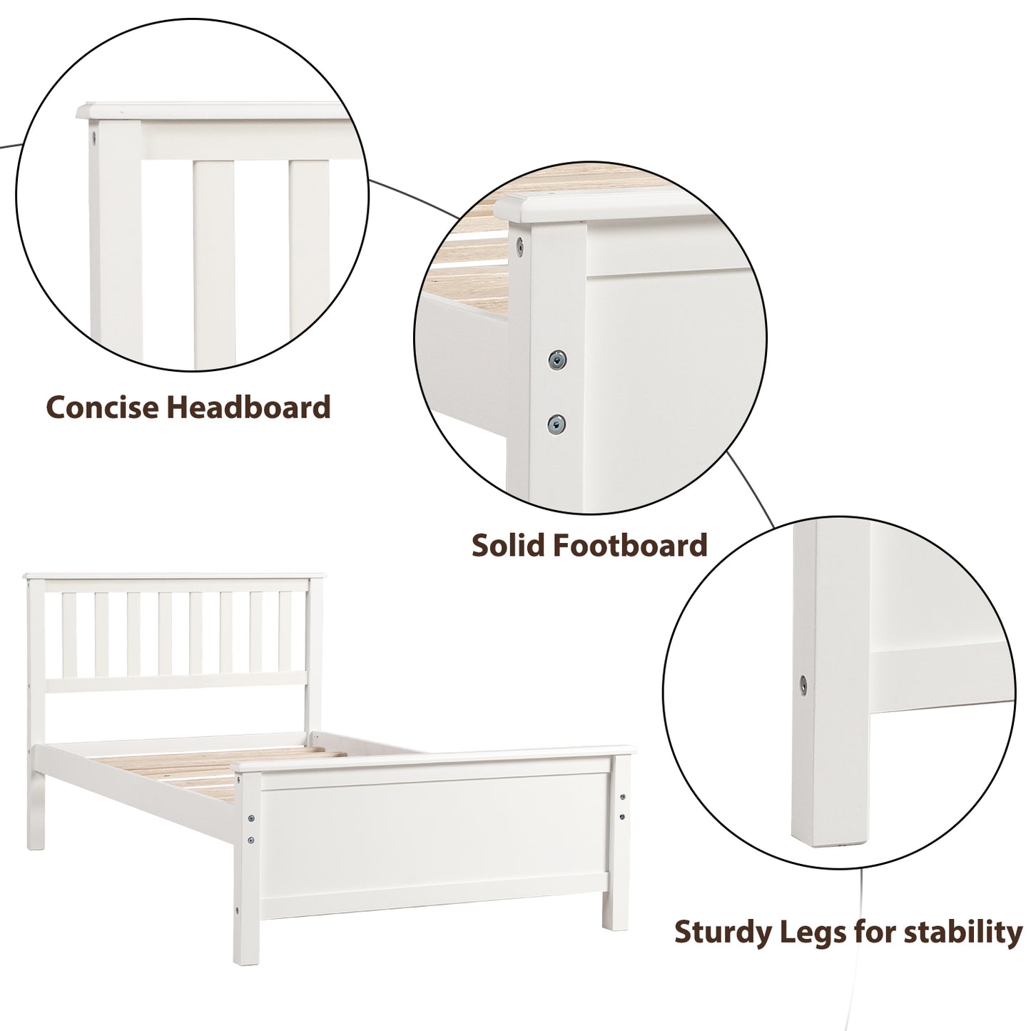 SYNGAR Solid Wood Twin Bed Frame with Headboard and Footboard, White