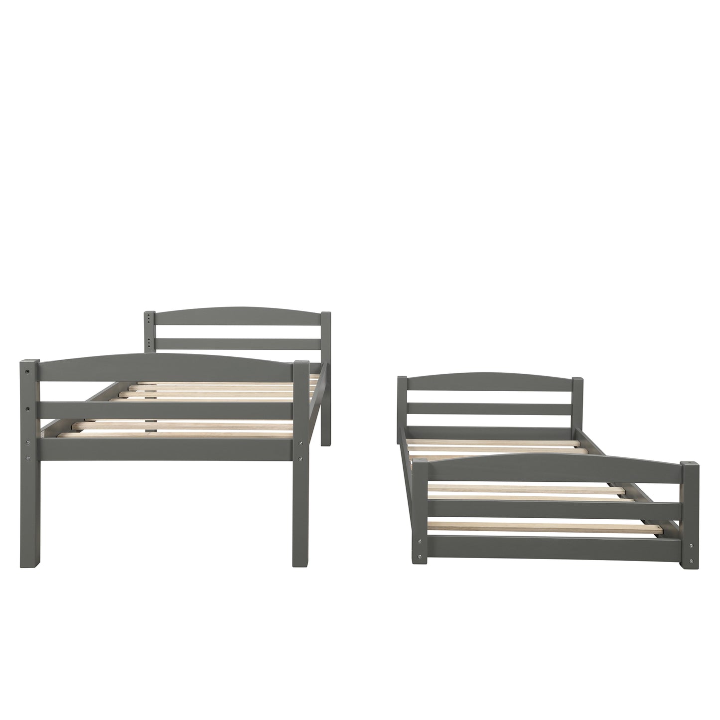 SYNGAR Twin over Twin Bunk Bed, Solid Wood Bunk Bed Frame with Ladder and Safety Guardrails, Bedroom Convertible Bunk Bed Furniture for Kids Teens Adults, No Box Spring Needed, C25