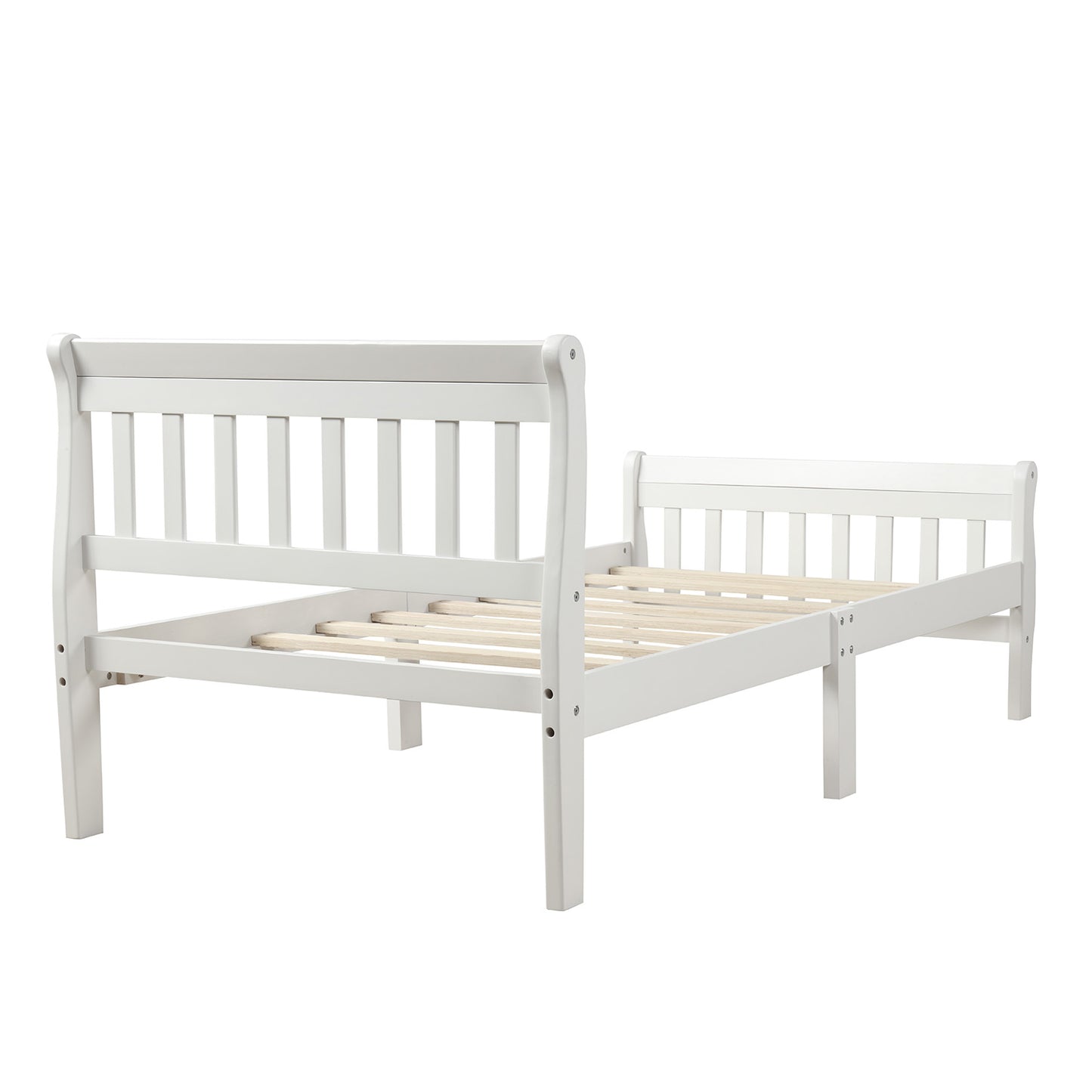 Twin Size Bed frame, Wooden Bed Frame with Headboard, Twin Bed Frame for Kids Adults, Twin Size Bed Frame for Bedroom, White, LJ2455