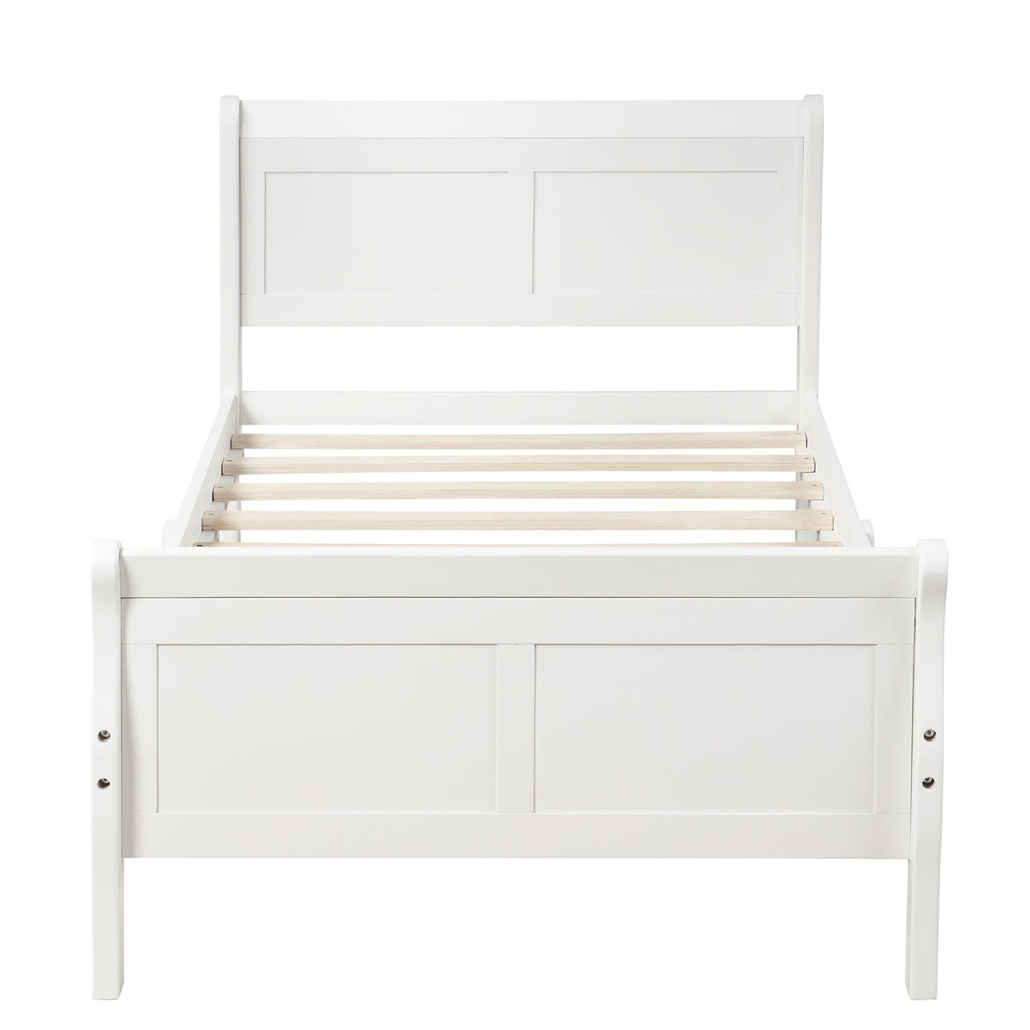 White Wood Twin Bed Frame with Headboard and Footboard, No Box Spring Needed