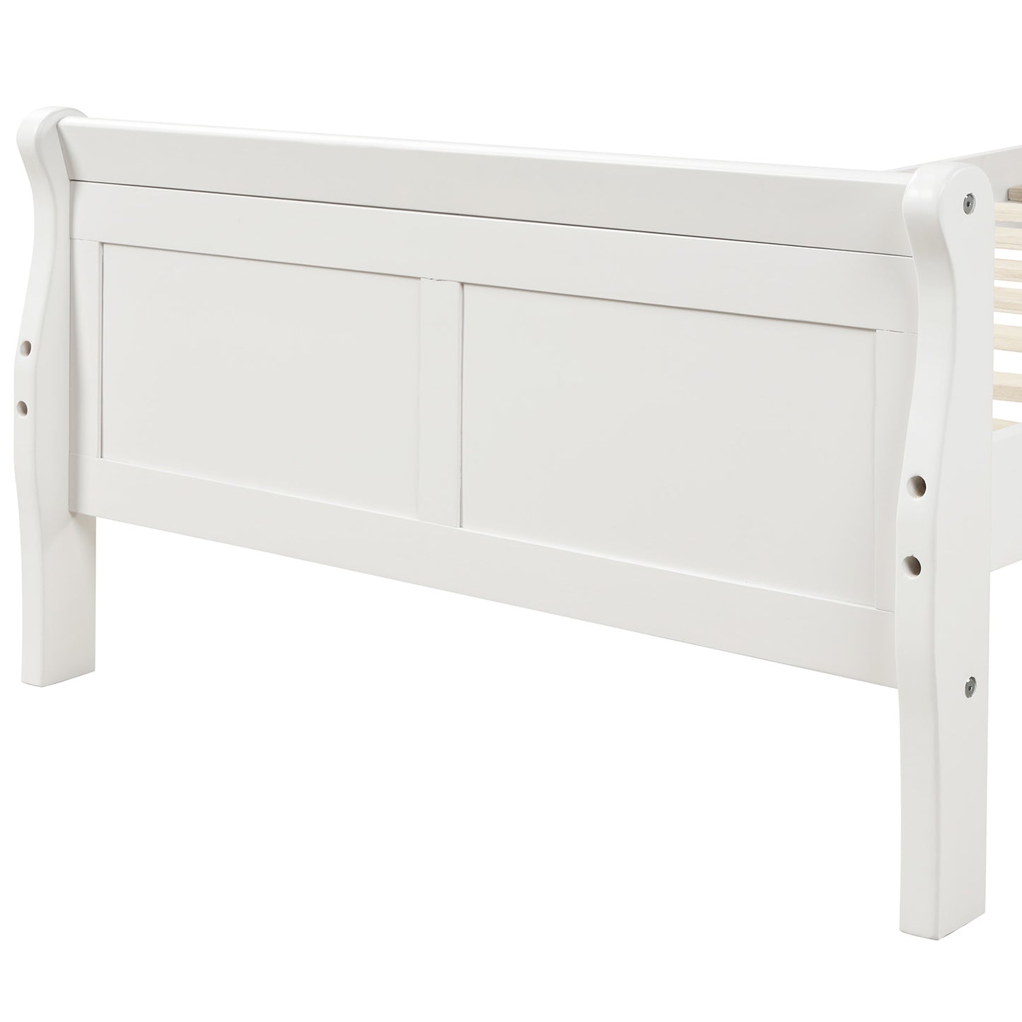 White Wood Twin Bed Frame with Headboard and Footboard, No Box Spring Needed