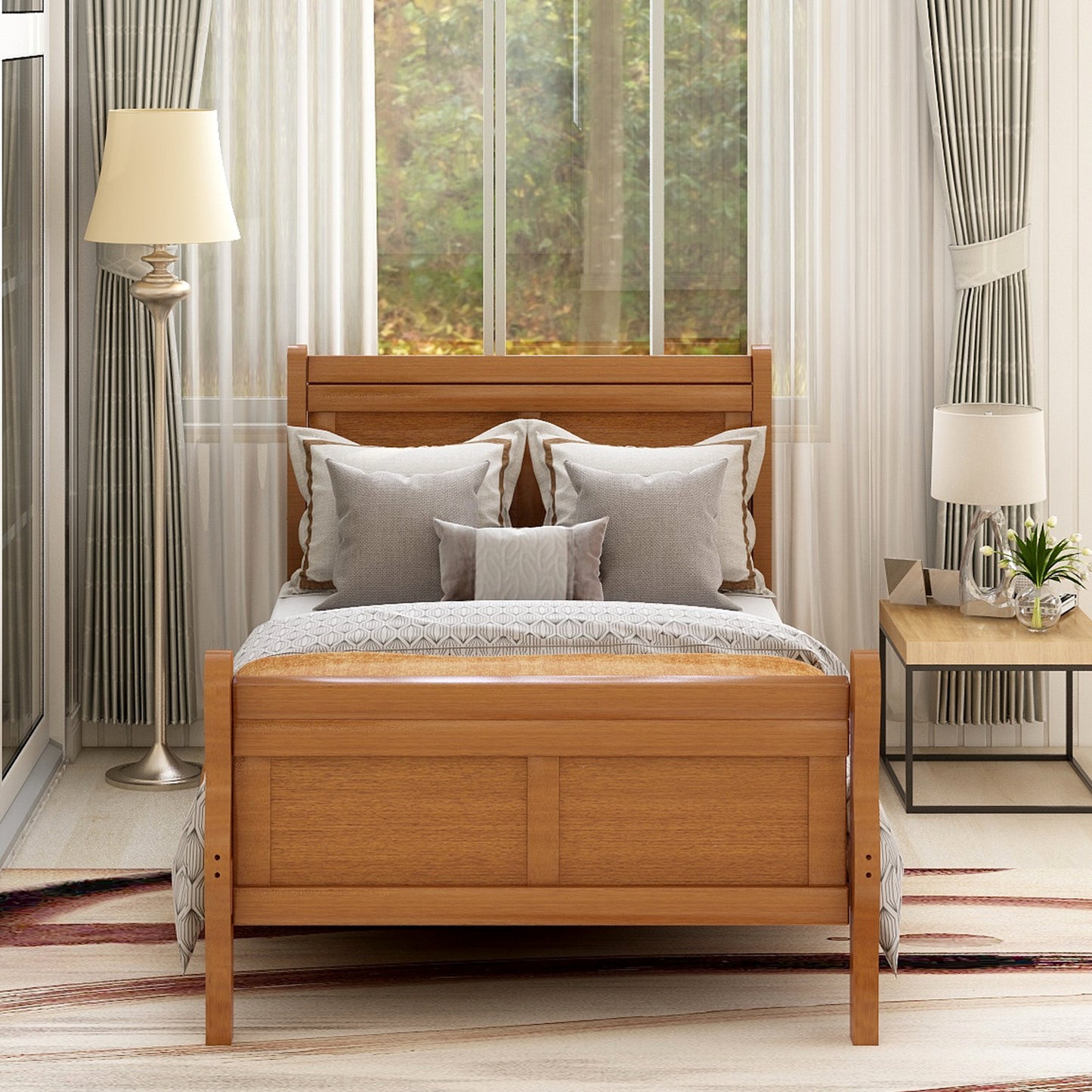 White Wood Twin Bed Frame with Headboard and Footboard, No Box Spring Needed