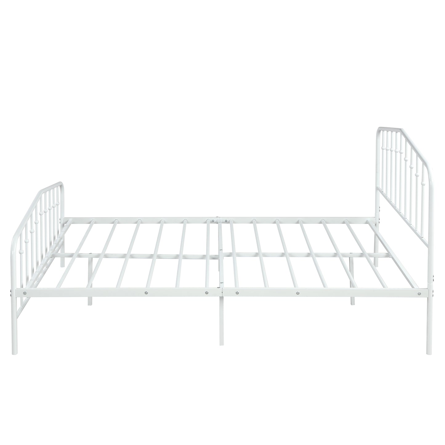 White Full Bed Frame, Metal Platform Bed with Headboard and Heavy Duty Slats for Bedroom Guest Room Dorm