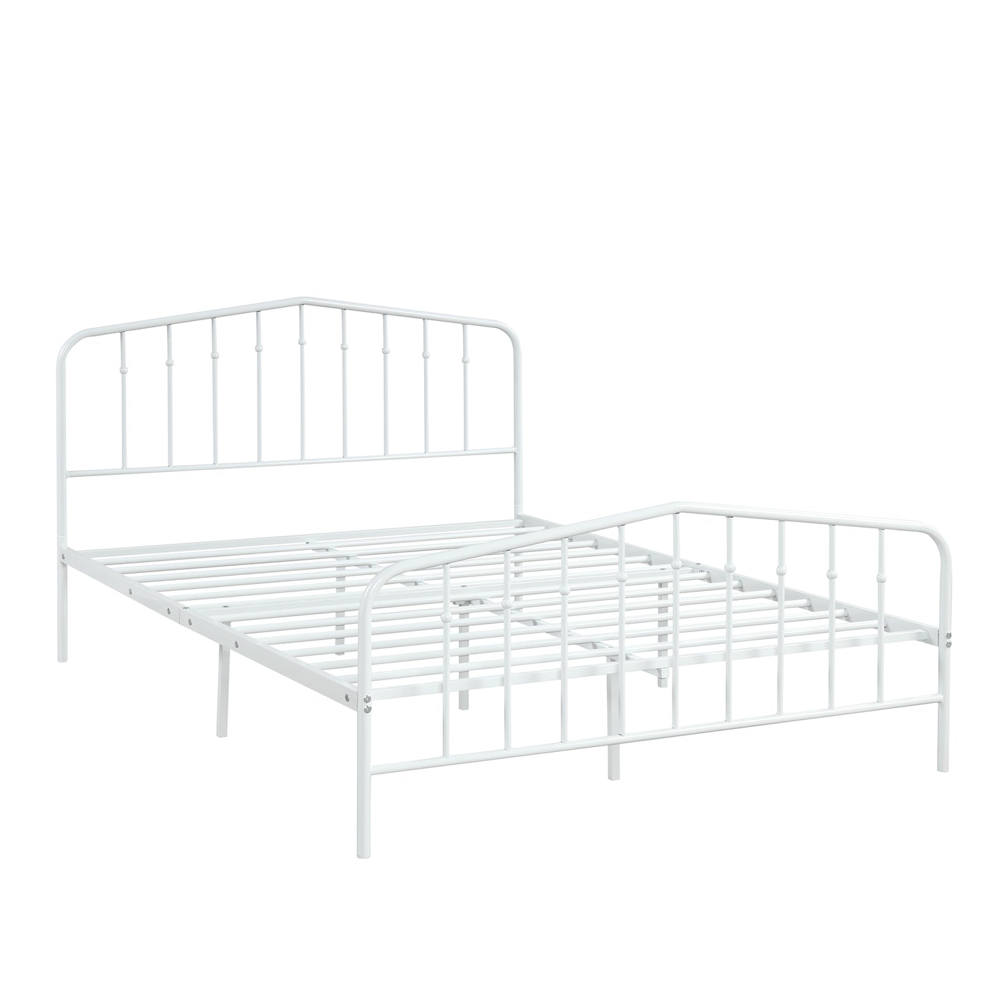 White Full Bed Frame, Metal Platform Bed with Headboard and Heavy Duty Slats for Bedroom Guest Room Dorm