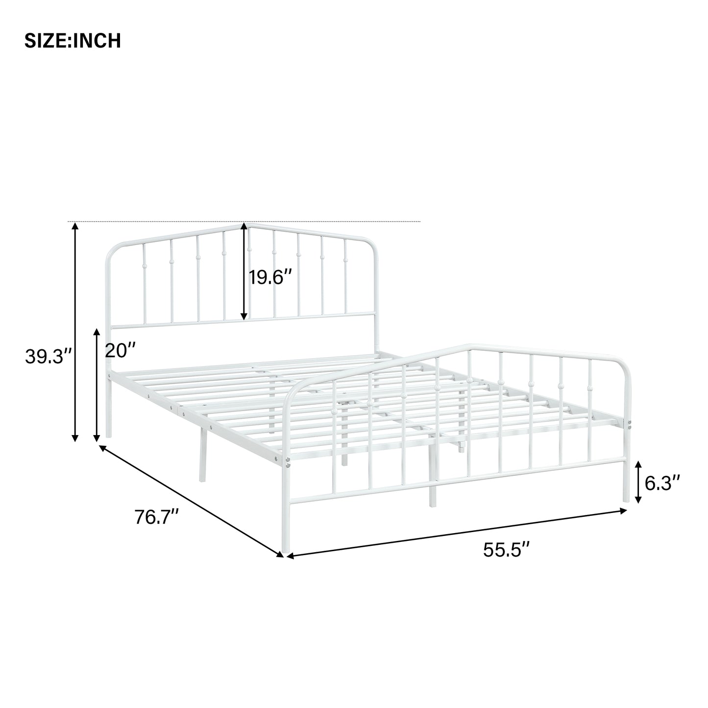 White Full Bed Frame, Metal Platform Bed with Headboard and Heavy Duty Slats for Bedroom Guest Room Dorm