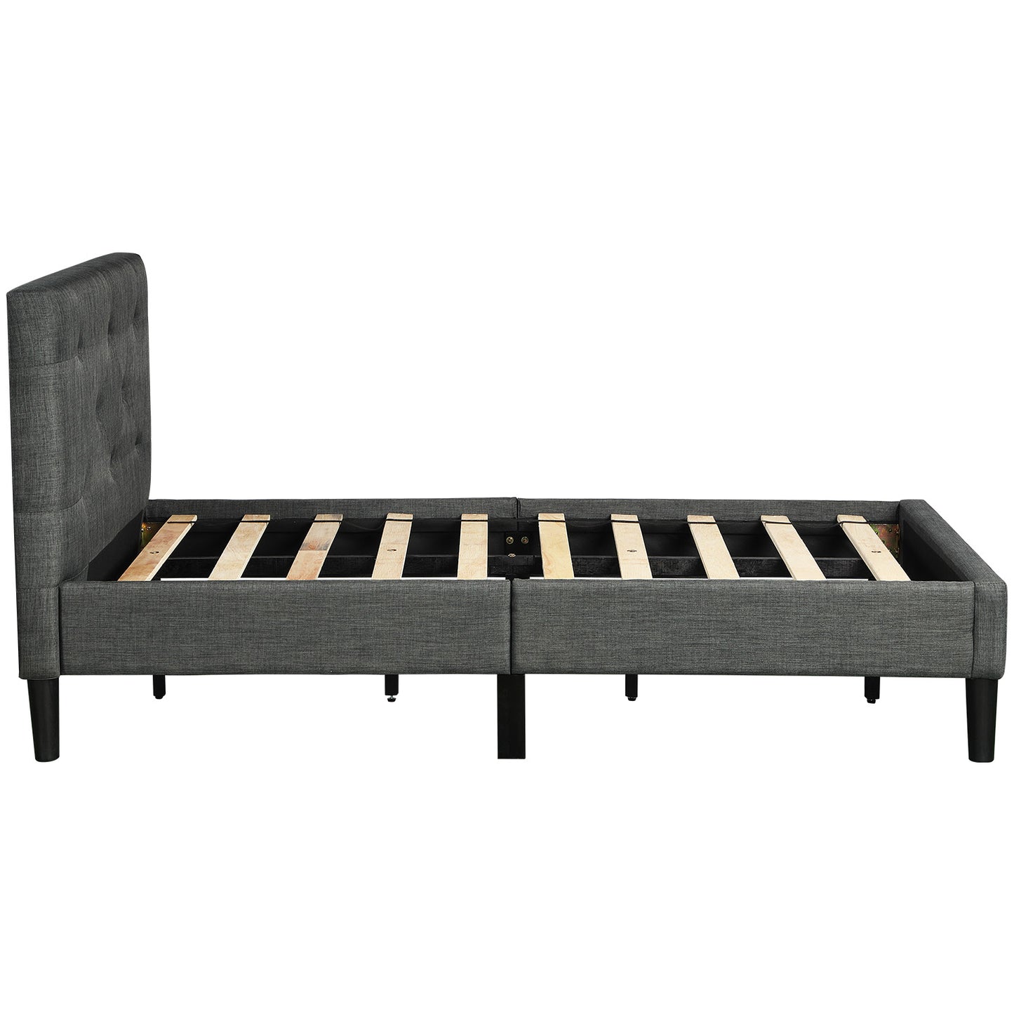 SYNGAR Gray Fabric Upholstered Platform Bed Frame Twin Size with Button Tufted Headboard, Wood Frame Mattress Foundation with Strong Wooden Slat Support, No Box Spring Needed, Easy Assembly