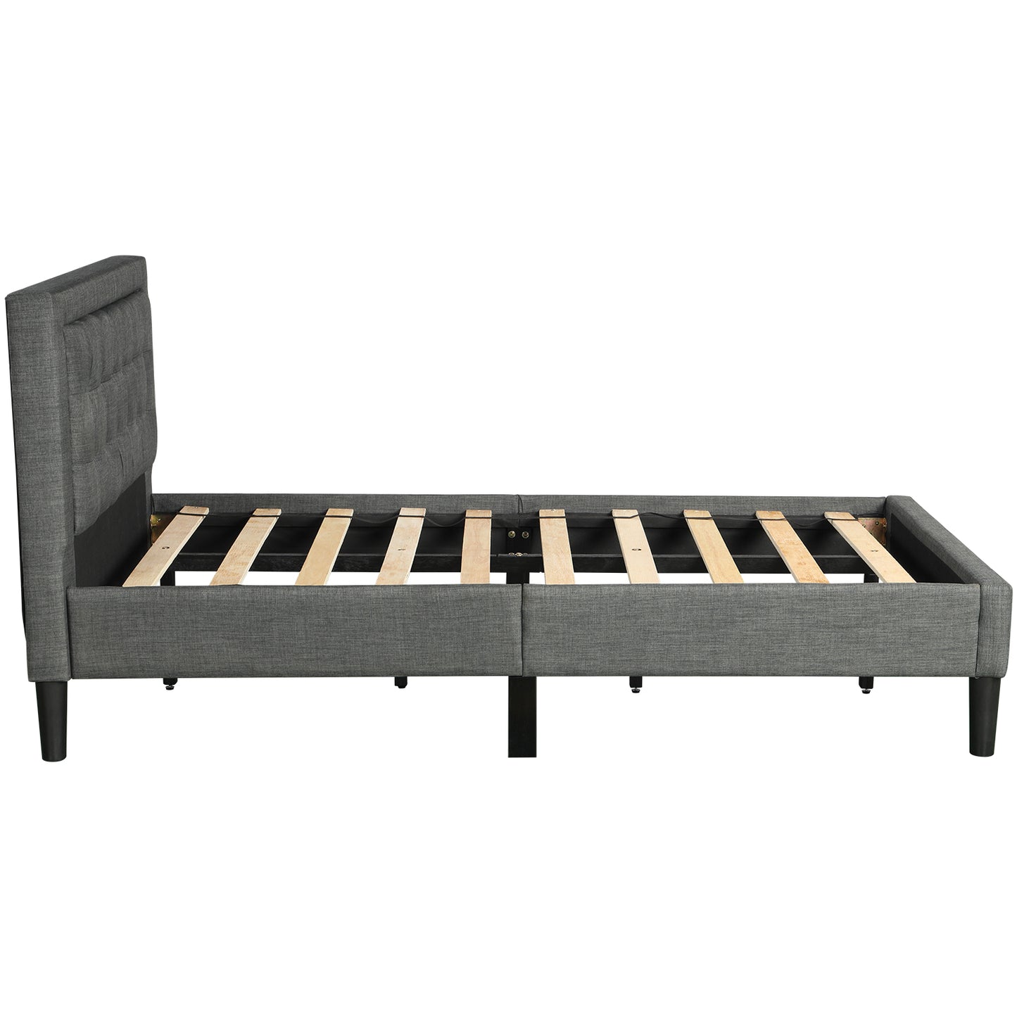 SYNGAR Gray Fabric Upholstered Platform Bed Frame Twin Size with Button Tufted Headboard, Wood Frame Mattress Foundation with Strong Wooden Slat Support, No Box Spring Needed, Easy Assembly