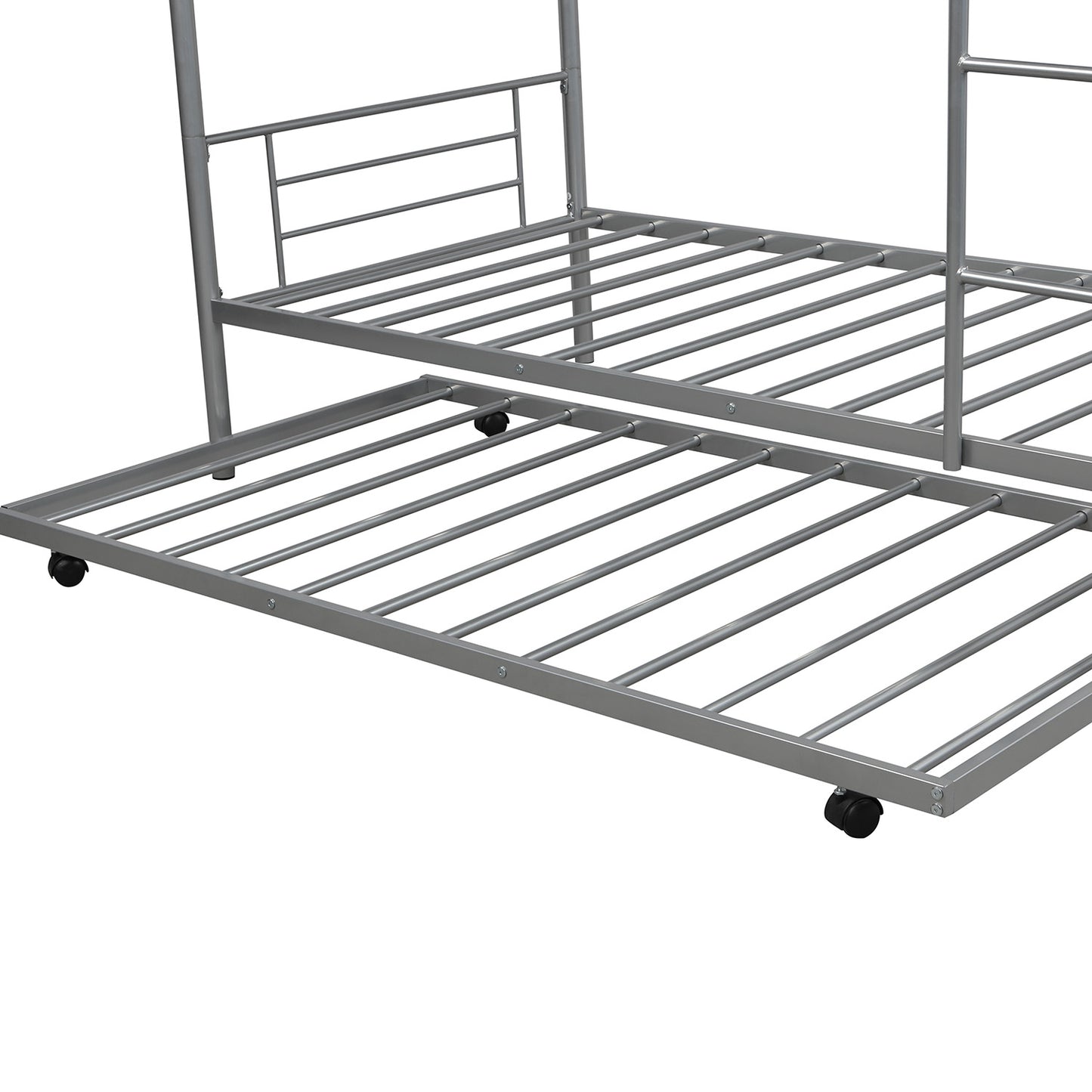 SYNGAR Twin Over Twin Bunk Bed with Trundle, Metal Twin Bed with Safety Guard Rail & Ladders, Space-Saving Design Sleeping Bedroom Bunk Bed for Boys, Girls, Kids, Young Teens & Adults, Easy Assembly