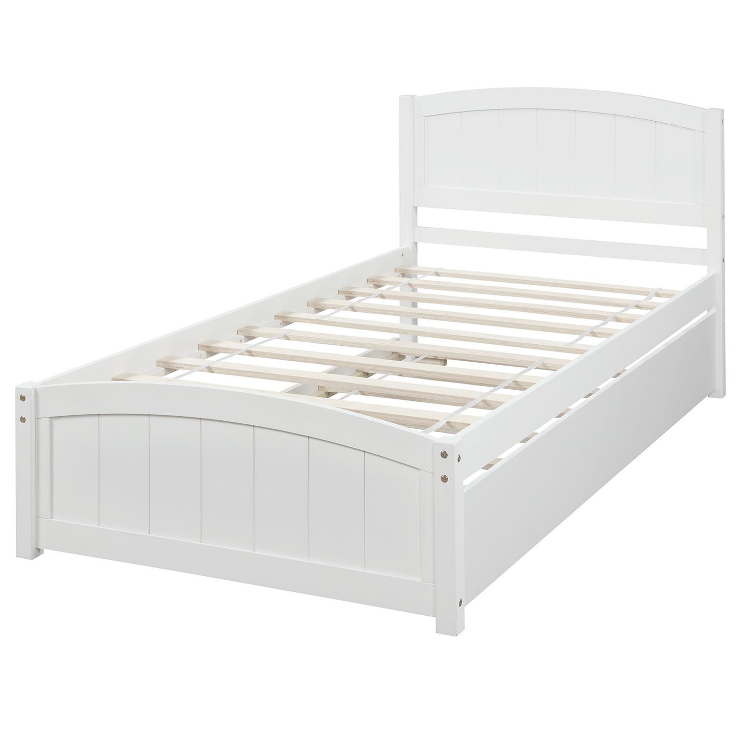 SYNGAR Twin Bed Frame with Trundle Included, Solid Pine Wood Platform Bed Frame for Kids Teens Adults, White, LJ723