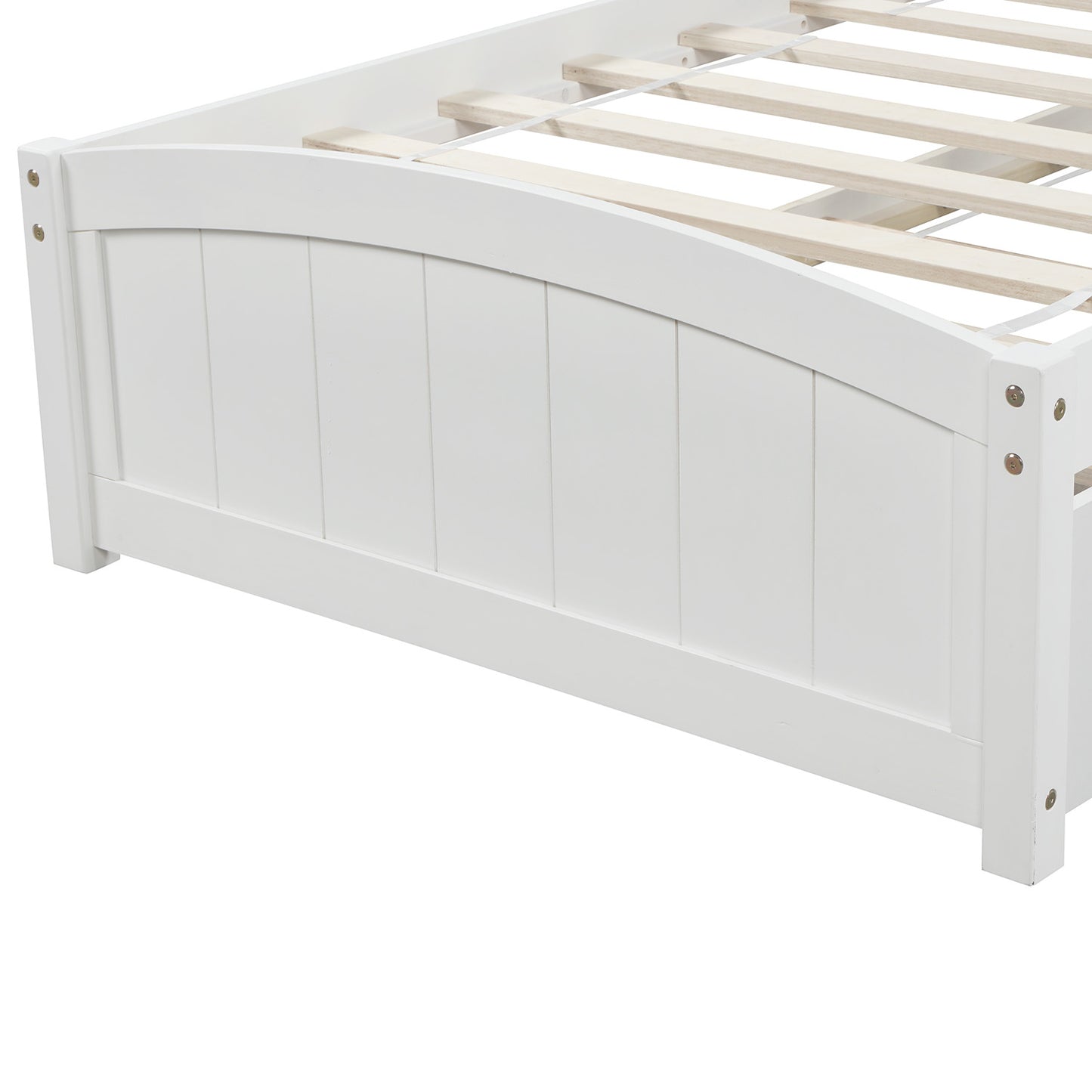 SYNGAR Twin Bed Frame with Trundle Included, Solid Pine Wood Platform Bed Frame for Kids Teens Adults, White, LJ723