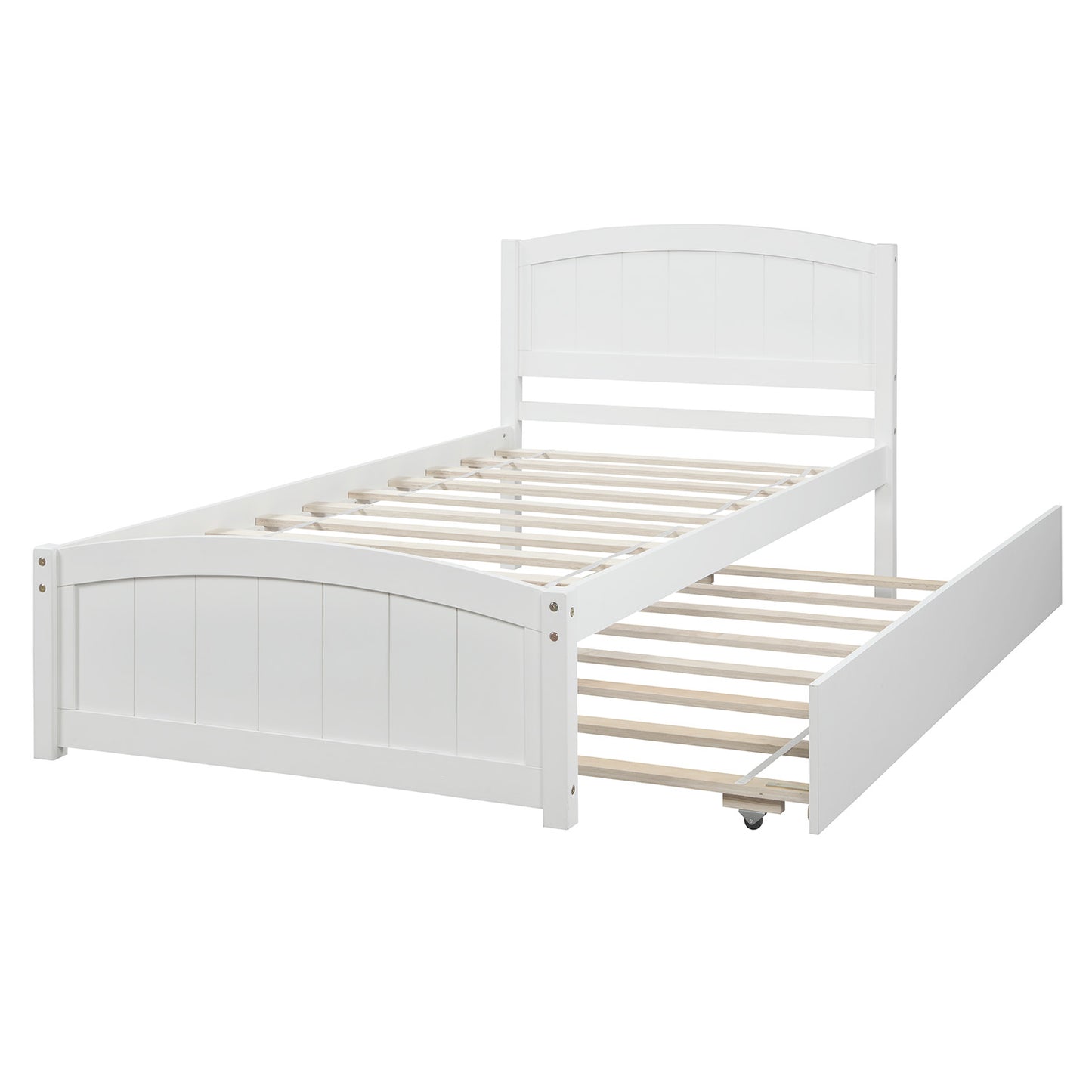 SYNGAR Twin Bed Frame with Trundle Included, Solid Pine Wood Platform Bed Frame for Kids Teens Adults, White, LJ723
