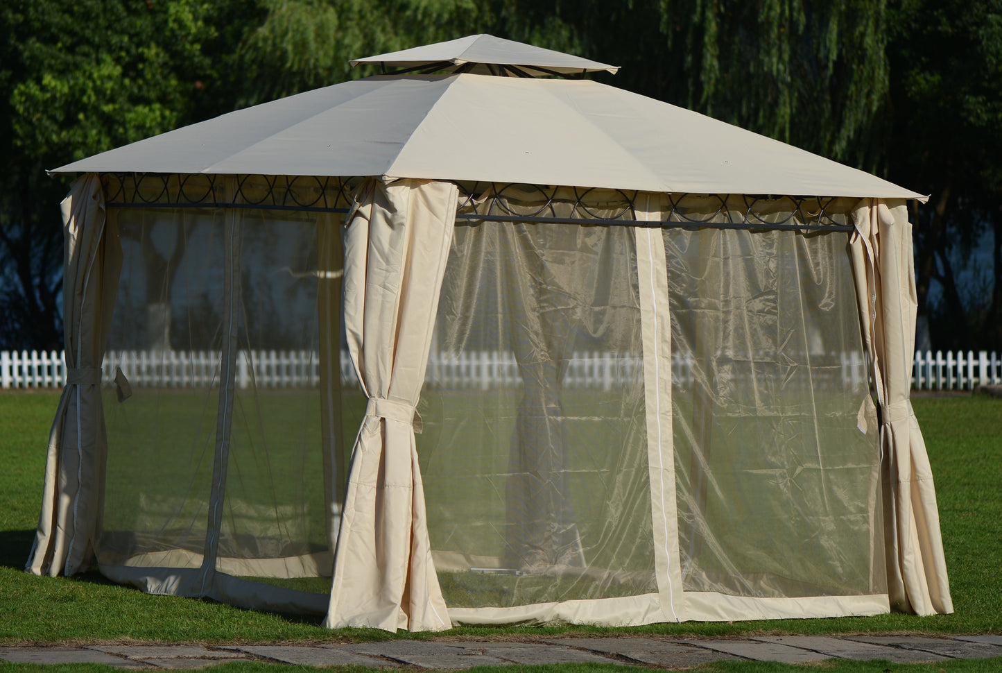 10.5 x 10.5 ft Gazebo for Patios, SYNGAR Outdoor Canopy for Shade and Rain, Waterproof Gazebo Tent with Double Roof and Mosquito Netting, for Poolside, Lawn, Garden, Backyard, Deck, Beige, C13