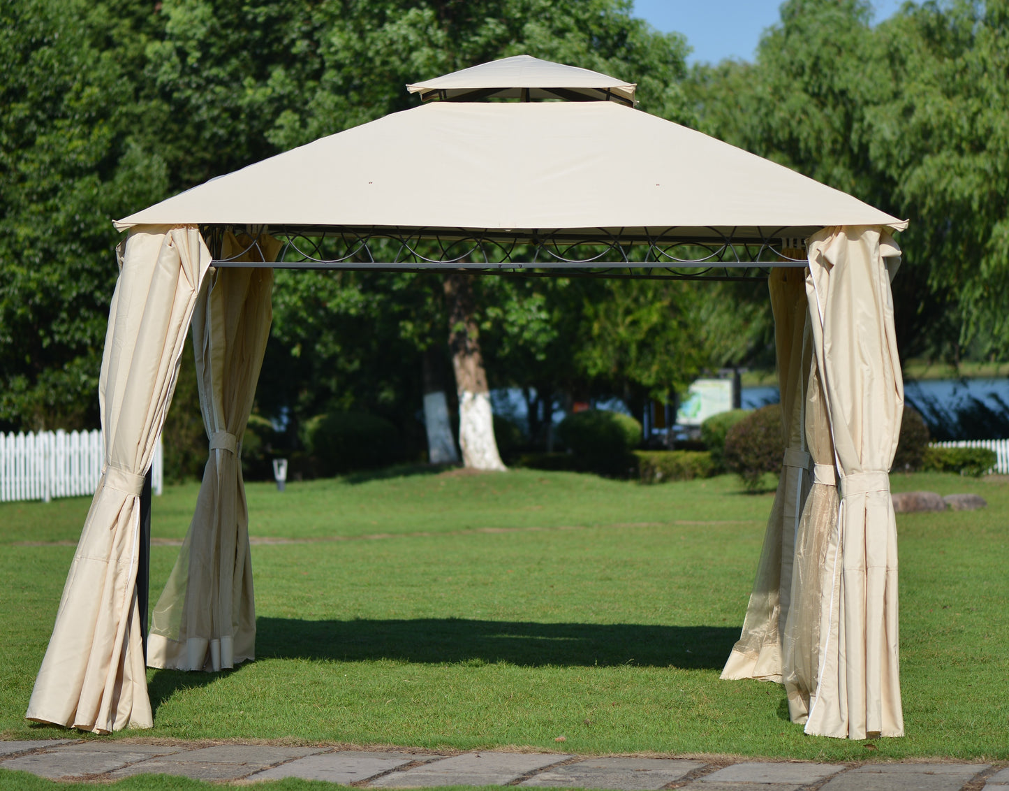 10.5 x 10.5 ft Gazebo for Patios, SYNGAR Outdoor Canopy for Shade and Rain, Waterproof Gazebo Tent with Double Roof and Mosquito Netting, for Poolside, Lawn, Garden, Backyard, Deck, Beige, C13