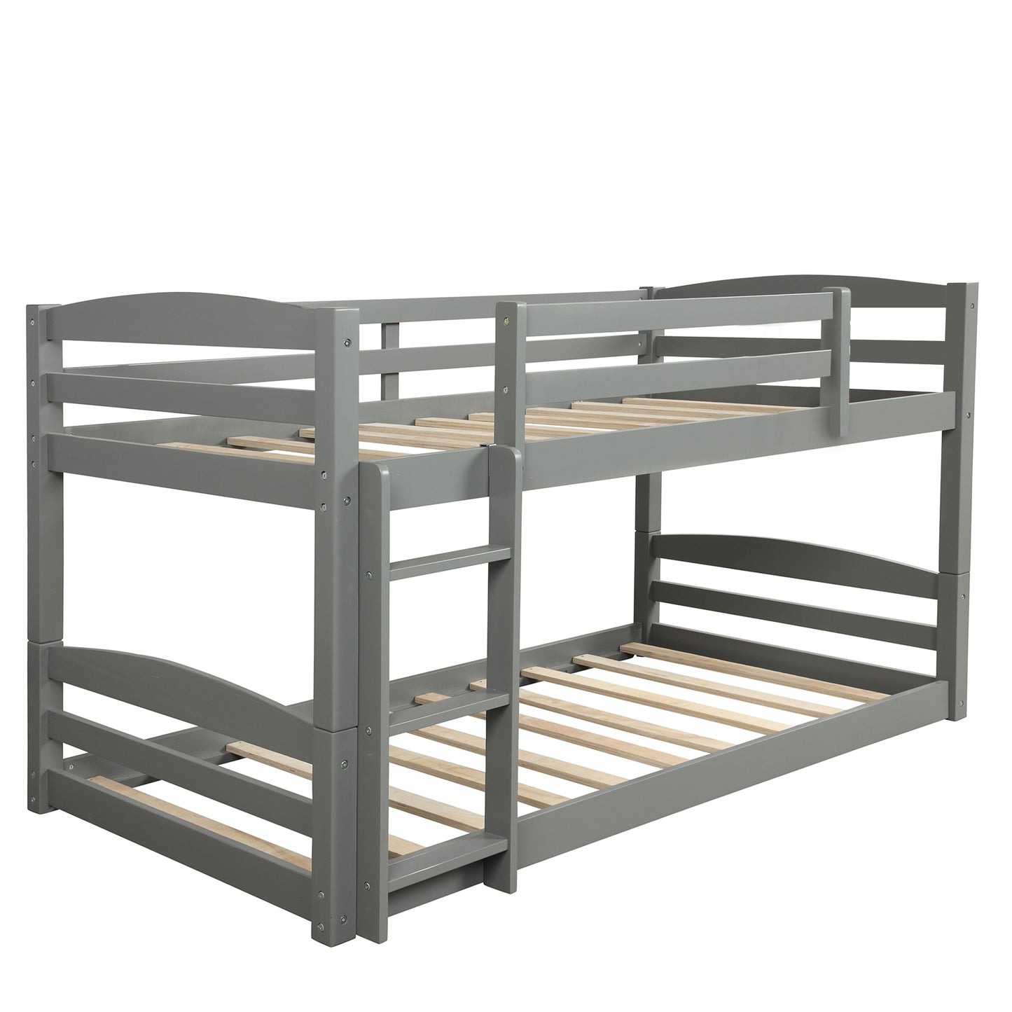 SYNGAR Twin over Twin Bunk Bed, Solid Wood Bunk Bed Frame with Ladder and Safety Guardrails, Bedroom Convertible Bunk Bed Furniture for Kids Teens Adults, No Box Spring Needed, C25