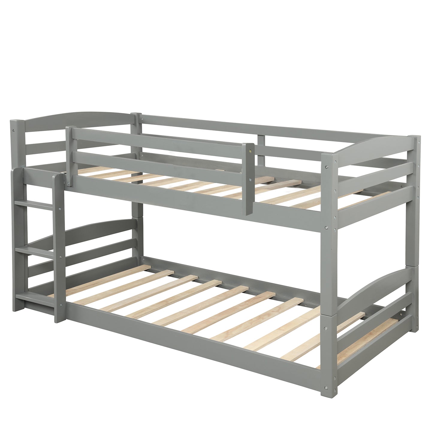 SYNGAR Twin over Twin Bunk Bed, Solid Wood Bunk Bed Frame with Ladder and Safety Guardrails, Bedroom Convertible Bunk Bed Furniture for Kids Teens Adults, No Box Spring Needed, C25