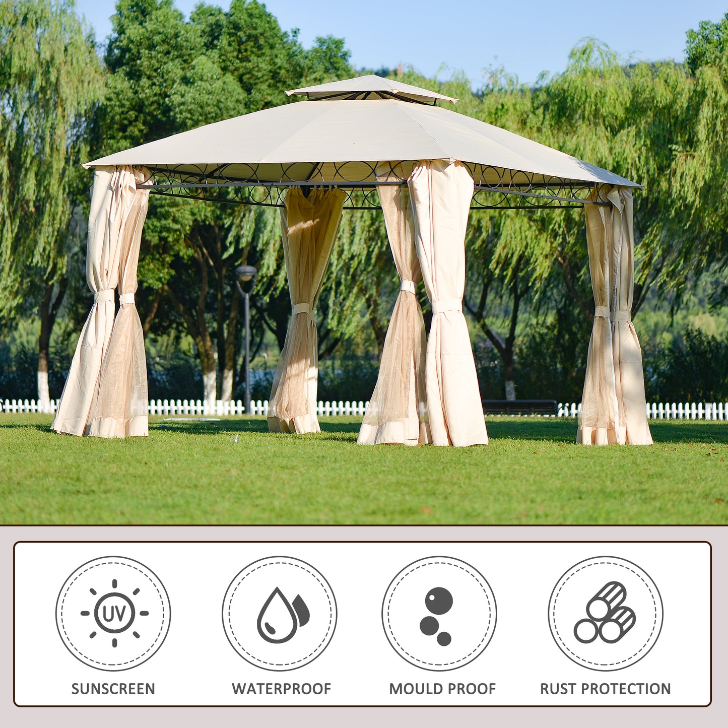 SYNGAR 10.5 x 10.5 ft Outdoor Gazebo, Patio Canopy for Shade and Rain with Mosquito Netting, Soft Top Relaxing Gazebo with Double Vented Roof, for Poolside, Lawn, Backyard, Deck, Garden, Beige, Y021