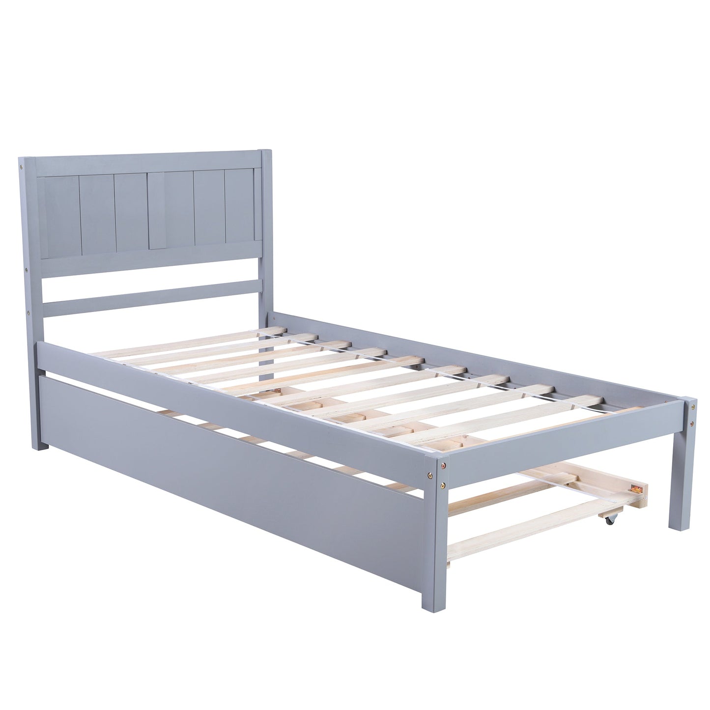 SYNGAR Twin Bed with Trundle, Wood Twin Platform Bed with Headboard, Captains Bed for Bedroom Small Living Space, Daybed with Trundle for Boys Girls, No Box Spring Needed - Gray, K4057